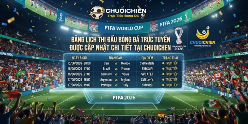 Bảng lịch thi đấu bóng đá trực tuyến được cập nhật chi tiết tại Chuoichien