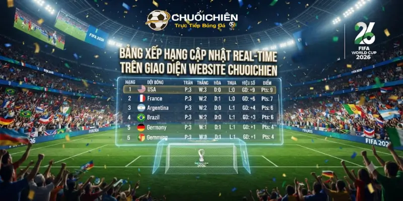 Bảng xếp hạng cập nhật real-time trên giao diện website Chuoichien