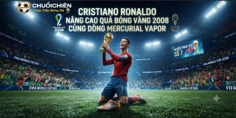 Cristiano Ronaldo nâng cao Quả bóng vàng 2008 cùng dòng Mercurial Vapor
