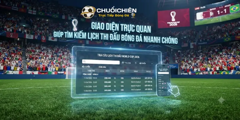 Giao diện trực quan giúp tìm kiếm lịch thi đấu bóng đá nhanh chóng