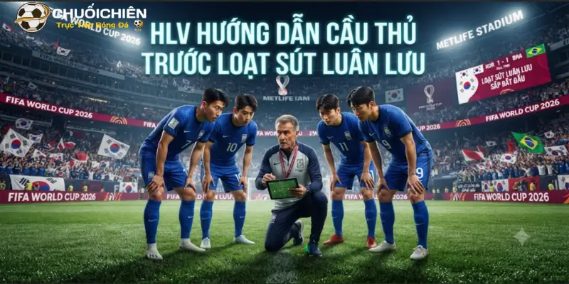 HLV hướng dẫn cầu thủ trước loạt sút luân lưu