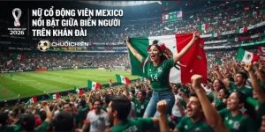 Nữ cổ động viên Mexico nổi bật giữa biển người trên khán đài