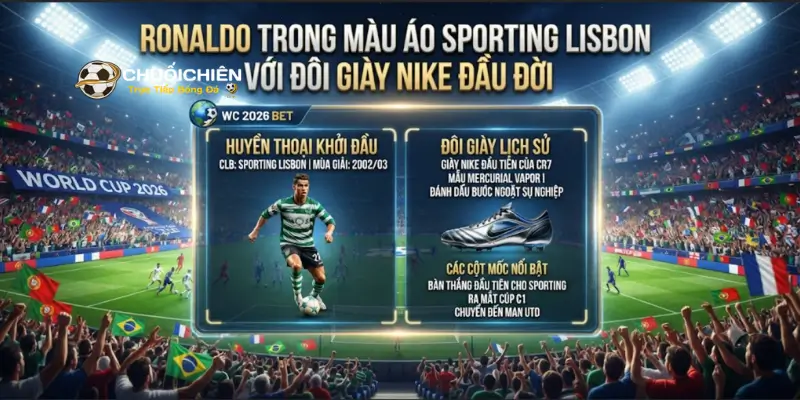 Ronaldo trong màu áo Sporting Lisbon với đôi giày Nike đầu đời