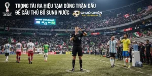Trọng tài ra hiệu tạm dừng trận đấu để cầu thủ bổ sung nước