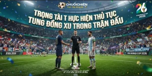 Trọng tài thực hiện thủ tục tung đồng xu trong trận đấu